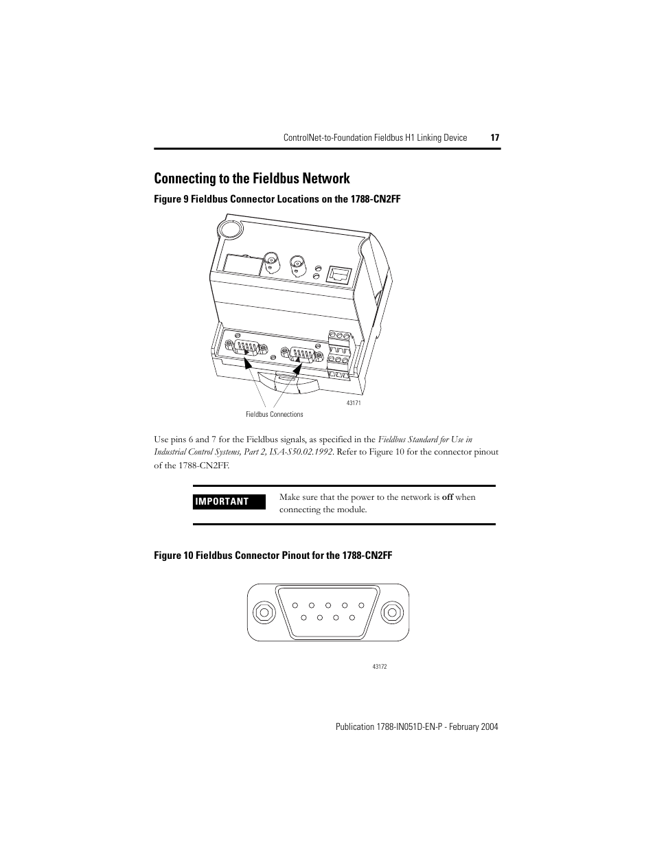 Connecting to the fieldbus network | Rockwell Automation 1788-CN2FF ControlNet to Foundation Fieldbus H1 Linking Device Installation Instructions User Manual | Page 17 / 24