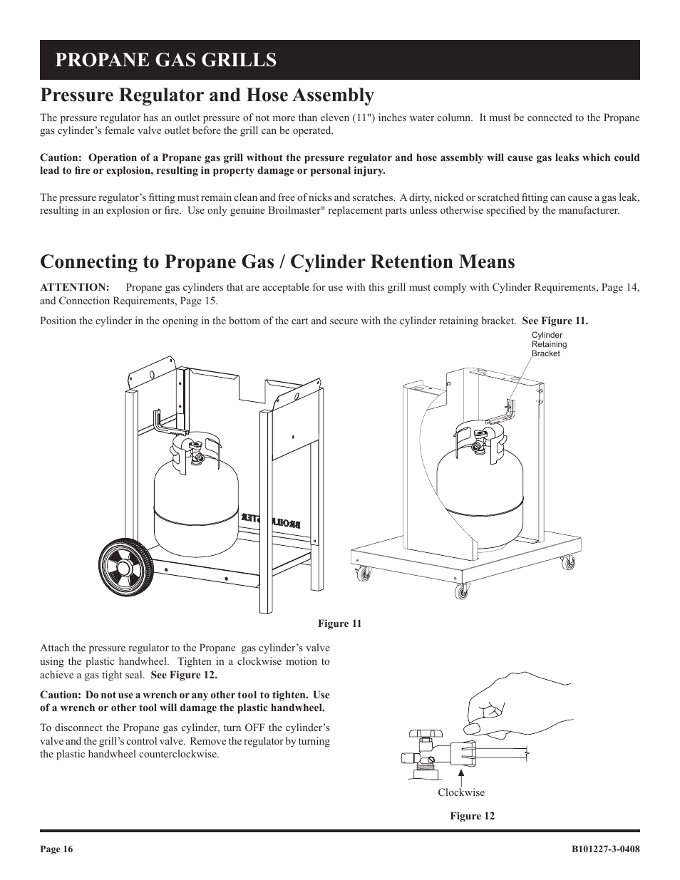 Pressure regulator and hose assembly, Propane gas grills | Broilmaster P4-1 User Manual | Page 16 / 24