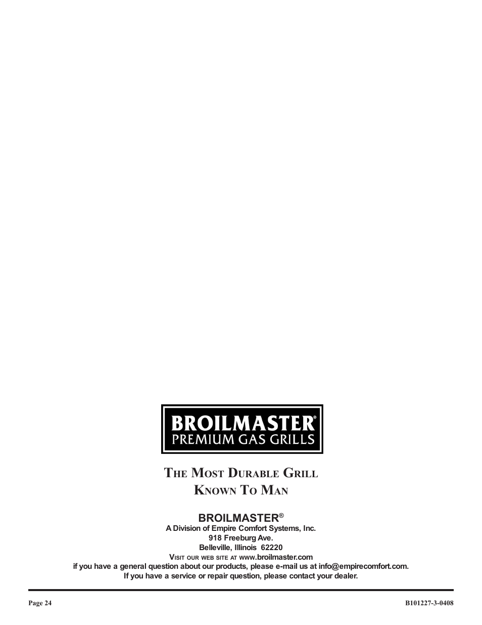 Broilmaster | Broilmaster P4-1 User Manual | Page 24 / 24