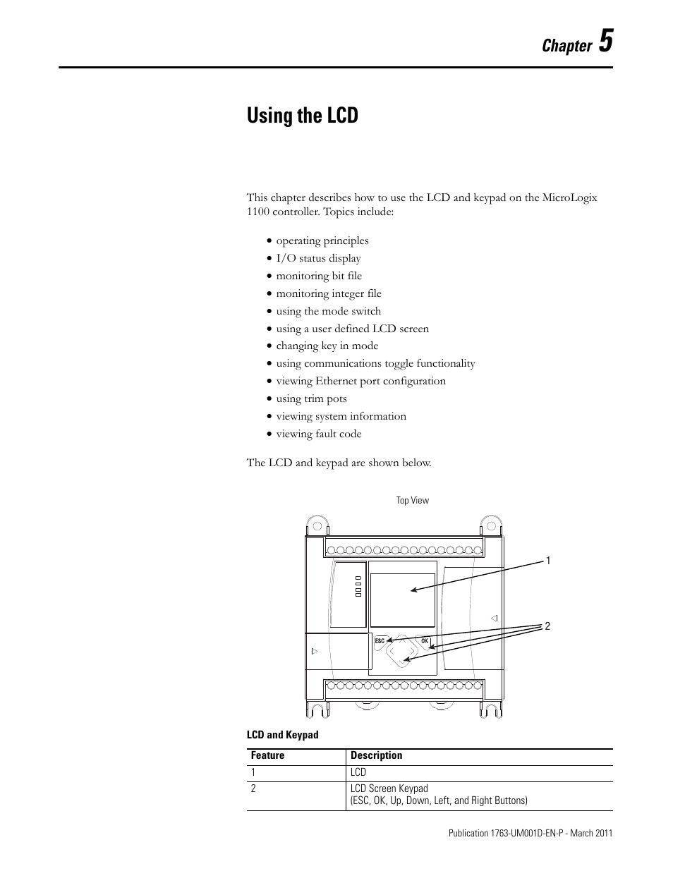 5 - using the lcd, Chapter 5, Using the lcd | Chapter | Rockwell Automation 1763 MicroLogix 1100 Programmable Controllers User Manual User Manual | Page 103 / 256
