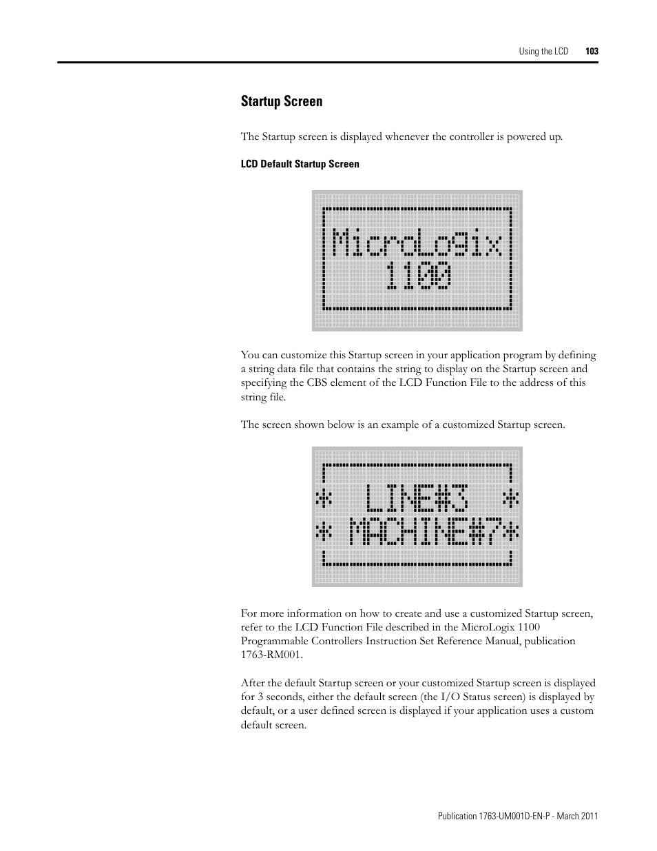 Startup screen | Rockwell Automation 1763 MicroLogix 1100 Programmable Controllers User Manual User Manual | Page 105 / 256