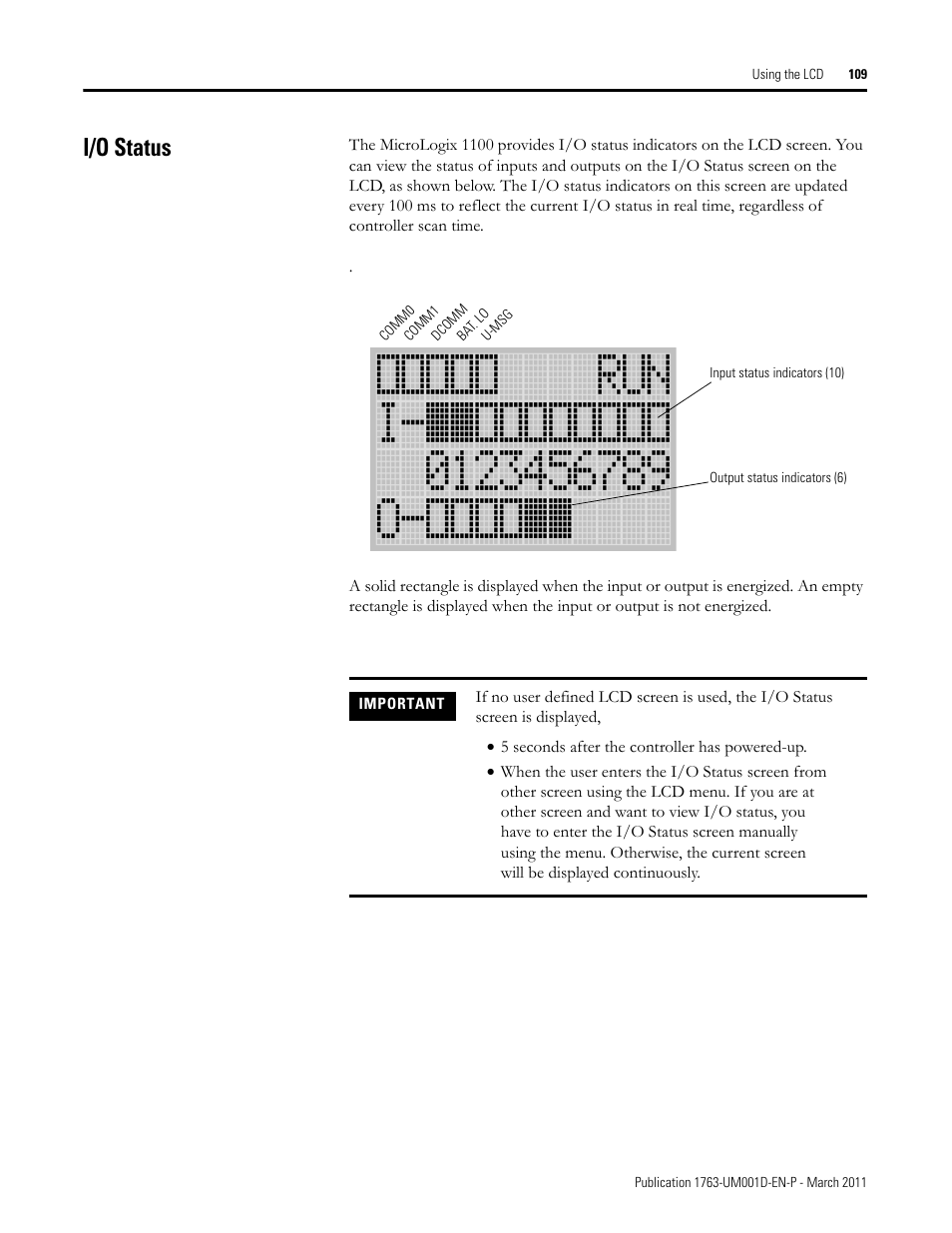 I/o status, See i/o status | Rockwell Automation 1763 MicroLogix 1100 Programmable Controllers User Manual User Manual | Page 111 / 256