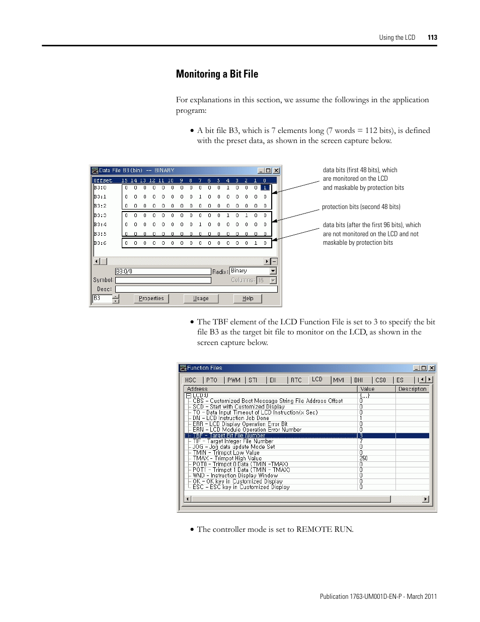 Monitoring a bit file | Rockwell Automation 1763 MicroLogix 1100 Programmable Controllers User Manual User Manual | Page 115 / 256