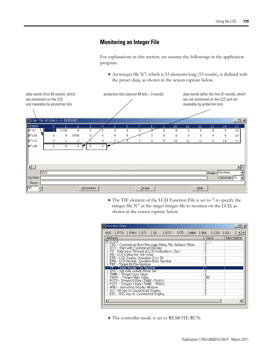 Monitoring an integer file | Rockwell Automation 1763 MicroLogix 1100 Programmable Controllers User Manual User Manual | Page 121 / 256