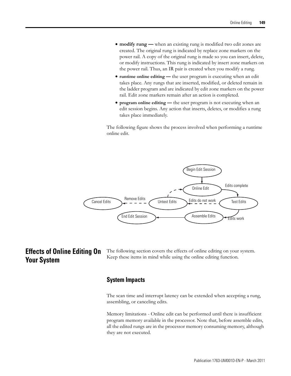 Effects of online editing on your system, System impacts | Rockwell Automation 1763 MicroLogix 1100 Programmable Controllers User Manual User Manual | Page 151 / 256