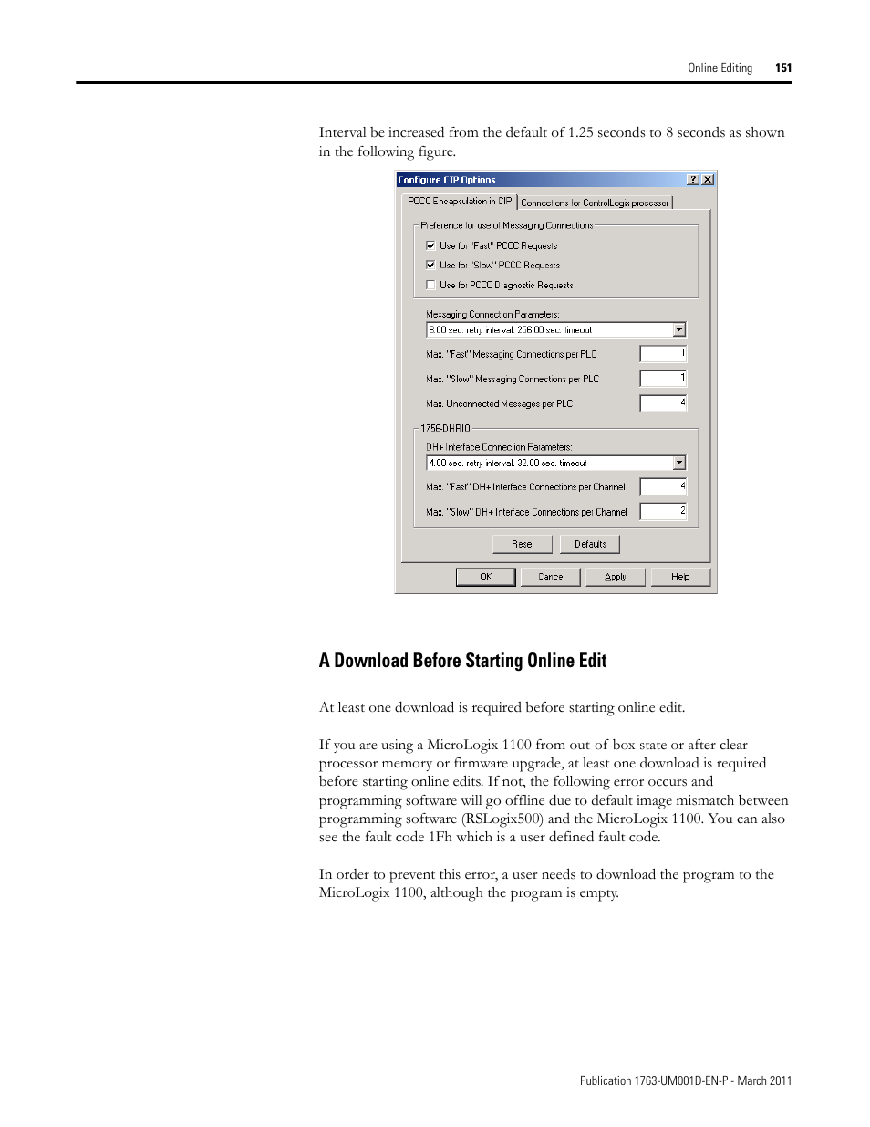A download before starting online edit | Rockwell Automation 1763 MicroLogix 1100 Programmable Controllers User Manual User Manual | Page 153 / 256