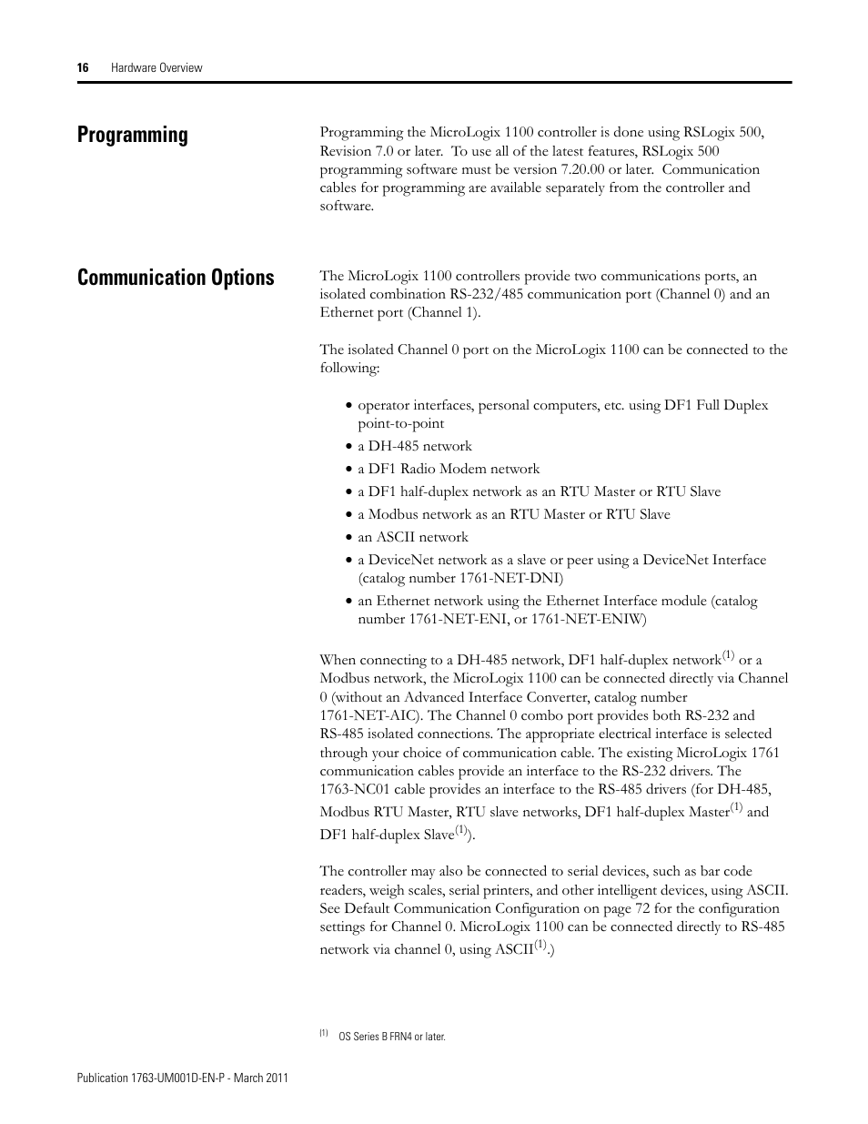 Programming, Communication options, Programming communication options | Rockwell Automation 1763 MicroLogix 1100 Programmable Controllers User Manual User Manual | Page 18 / 256