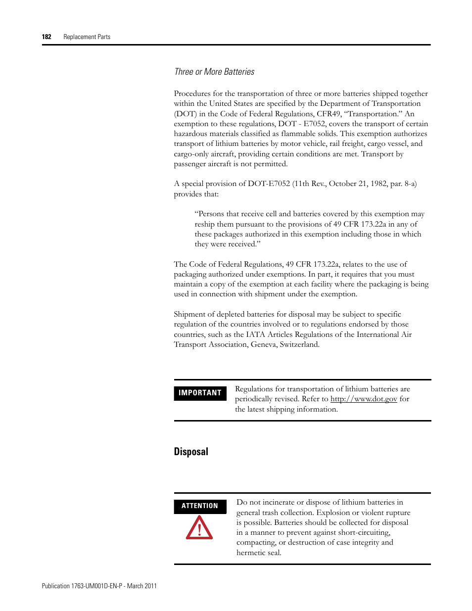 Disposal | Rockwell Automation 1763 MicroLogix 1100 Programmable Controllers User Manual User Manual | Page 184 / 256