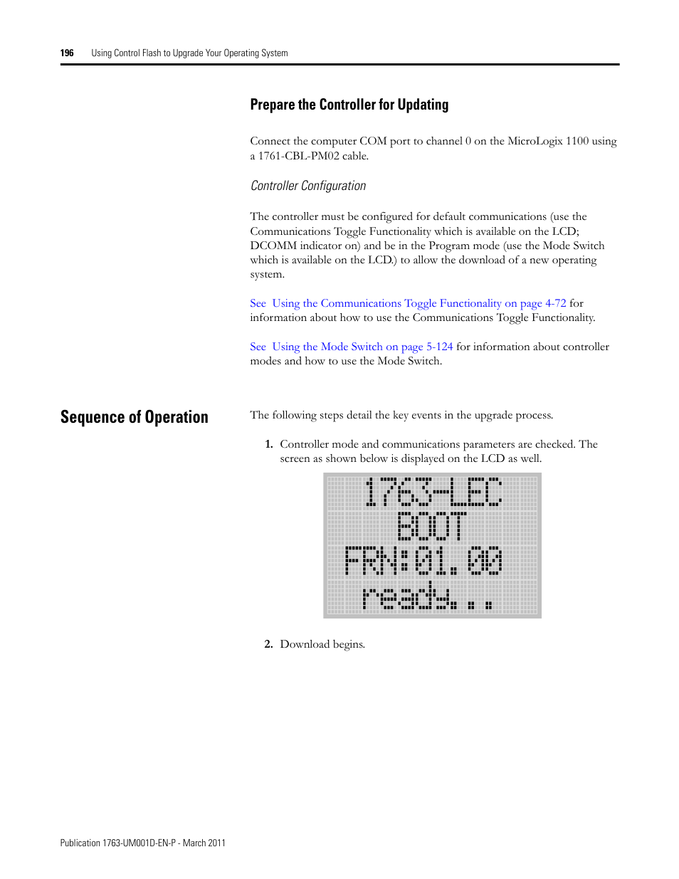 Prepare the controller for updating, Sequence of operation | Rockwell Automation 1763 MicroLogix 1100 Programmable Controllers User Manual User Manual | Page 198 / 256