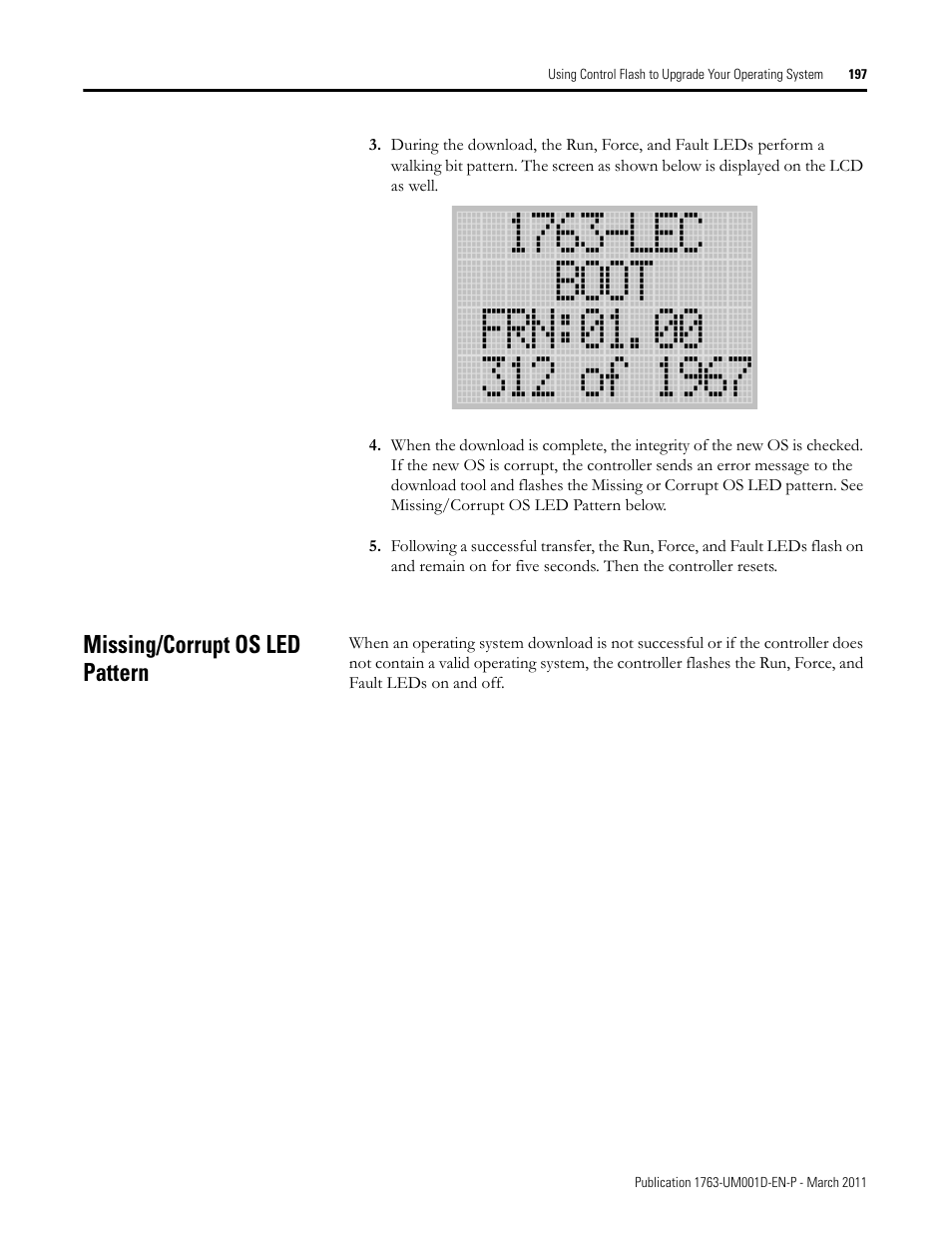Missing/corrupt os led pattern | Rockwell Automation 1763 MicroLogix 1100 Programmable Controllers User Manual User Manual | Page 199 / 256