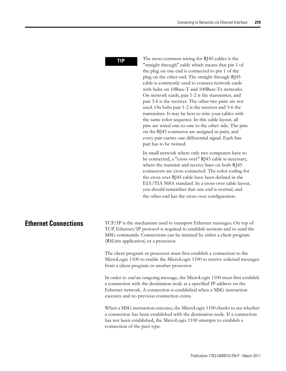 Ethernet connections | Rockwell Automation 1763 MicroLogix 1100 Programmable Controllers User Manual User Manual | Page 221 / 256