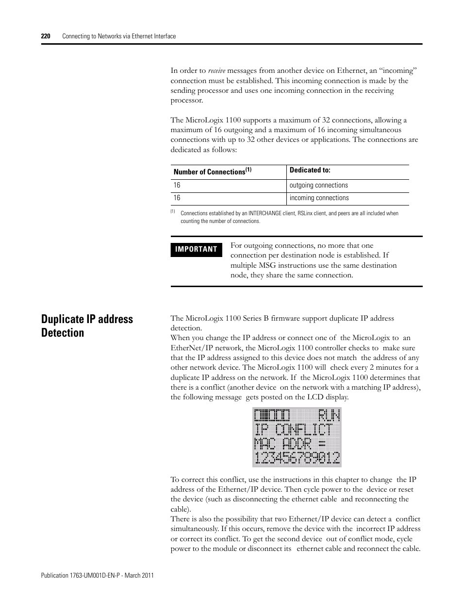 Duplicate ip address detection | Rockwell Automation 1763 MicroLogix 1100 Programmable Controllers User Manual User Manual | Page 222 / 256