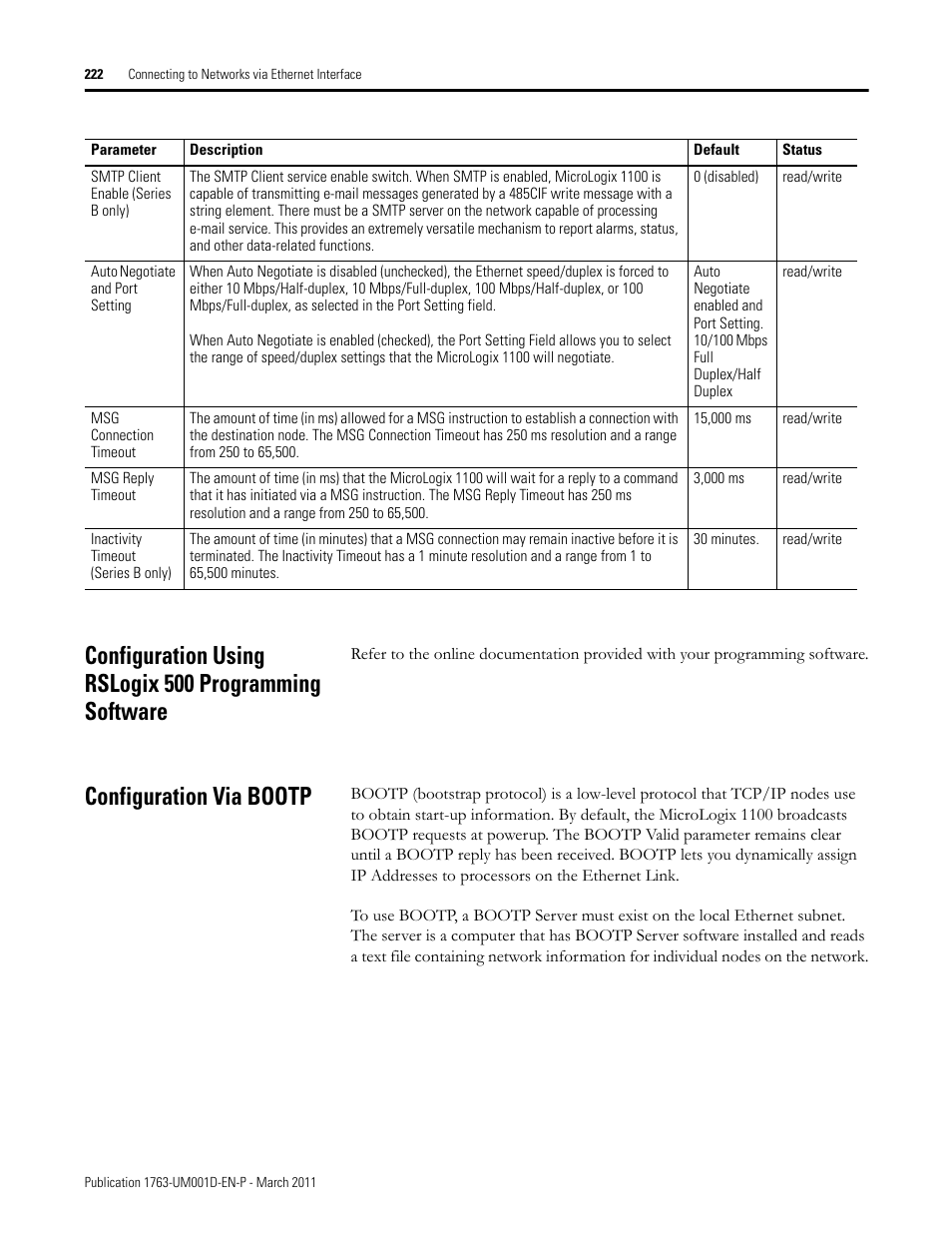 Configuration via bootp | Rockwell Automation 1763 MicroLogix 1100 Programmable Controllers User Manual User Manual | Page 224 / 256
