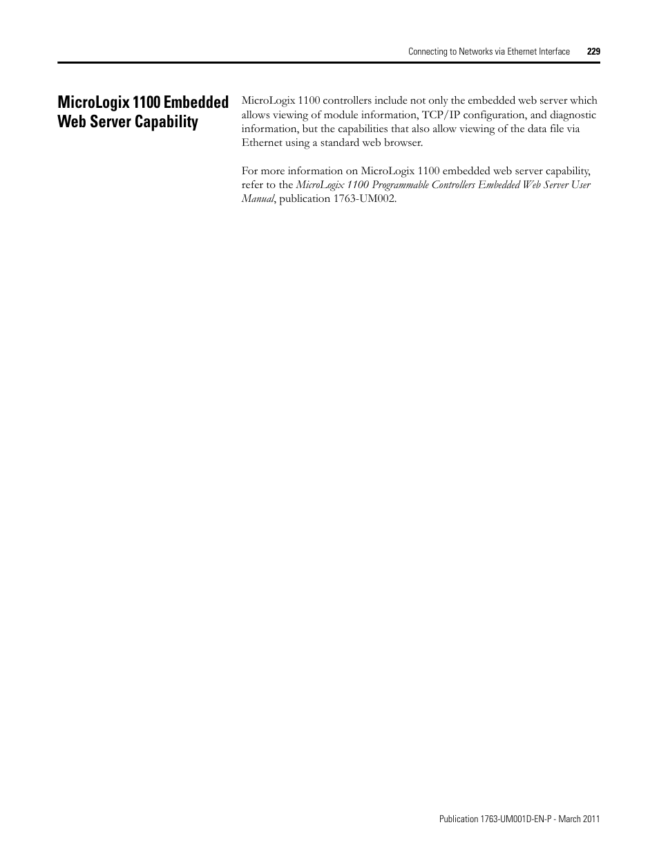 Micrologix 1100 embedded web server capability | Rockwell Automation 1763 MicroLogix 1100 Programmable Controllers User Manual User Manual | Page 231 / 256