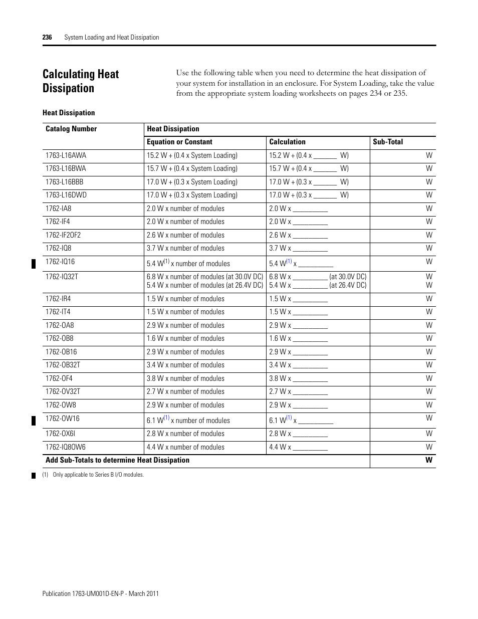 Calculating heat dissipation | Rockwell Automation 1763 MicroLogix 1100 Programmable Controllers User Manual User Manual | Page 238 / 256