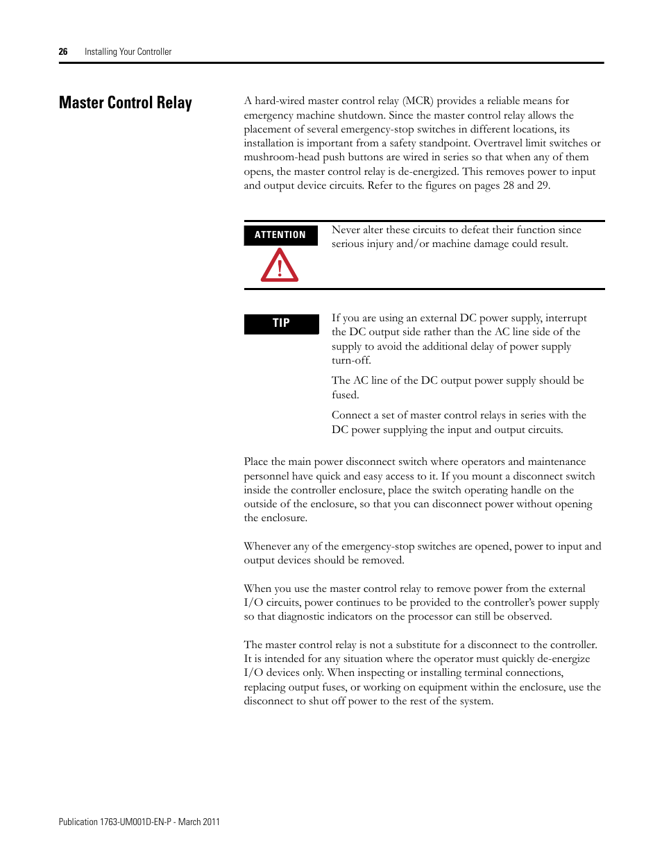 Master control relay | Rockwell Automation 1763 MicroLogix 1100 Programmable Controllers User Manual User Manual | Page 28 / 256