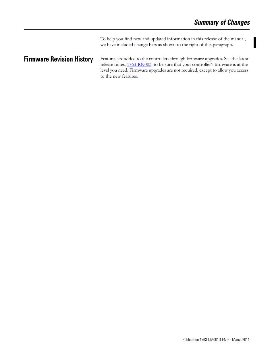 Summary of changes, Firmware revision history | Rockwell Automation 1763 MicroLogix 1100 Programmable Controllers User Manual User Manual | Page 3 / 256