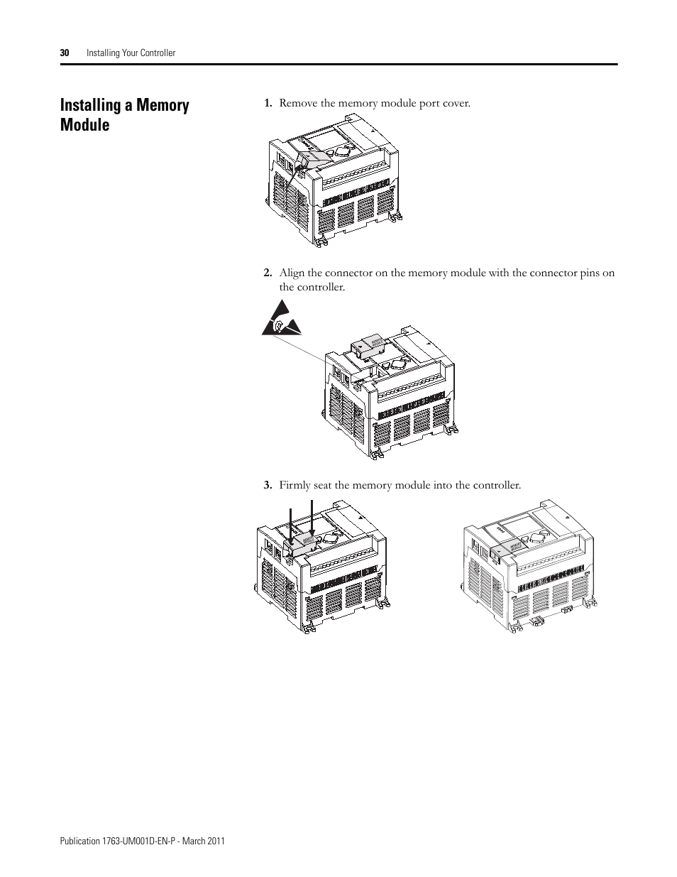 Installing a memory module | Rockwell Automation 1763 MicroLogix 1100 Programmable Controllers User Manual User Manual | Page 32 / 256