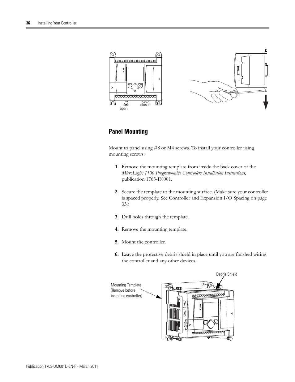 Panel mounting | Rockwell Automation 1763 MicroLogix 1100 Programmable Controllers User Manual User Manual | Page 38 / 256