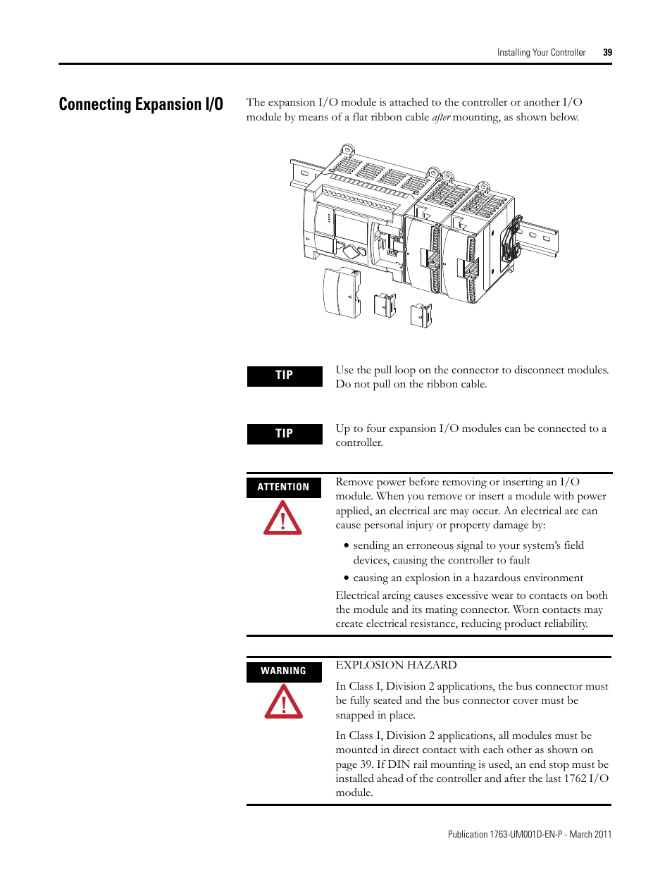 Connecting expansion i/o | Rockwell Automation 1763 MicroLogix 1100 Programmable Controllers User Manual User Manual | Page 41 / 256