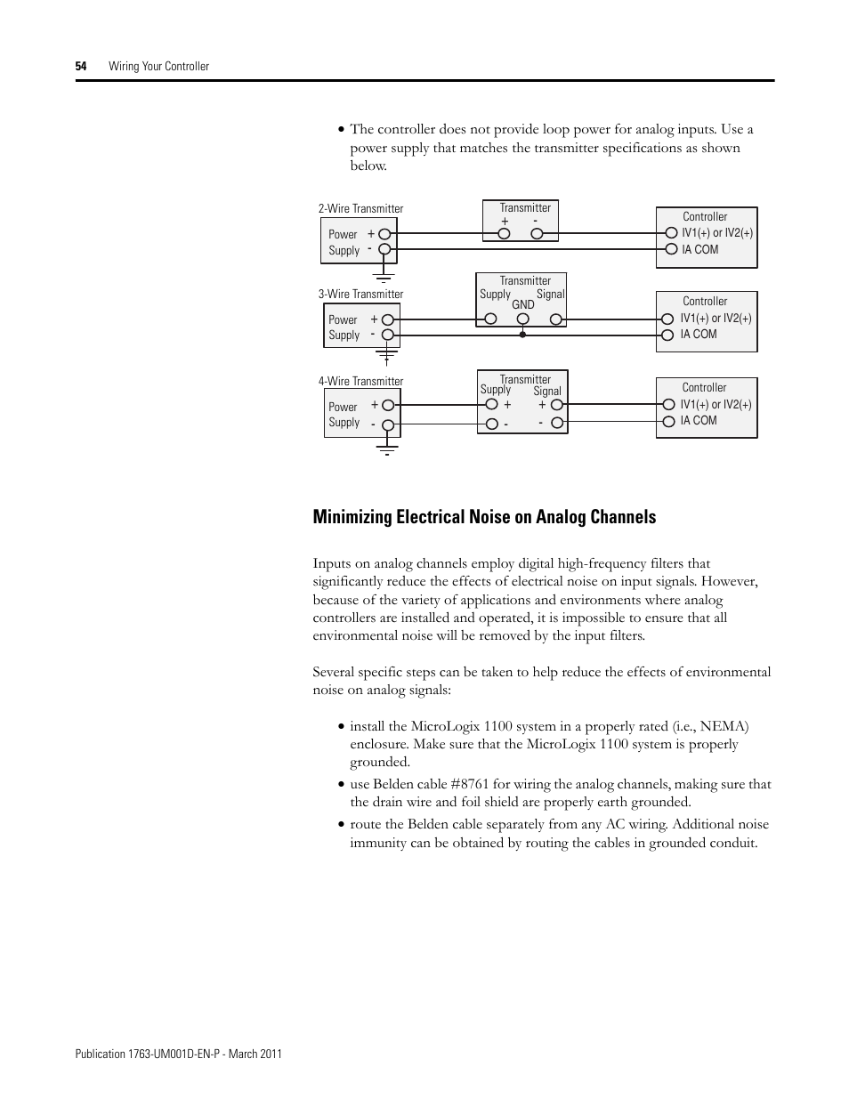 Minimizing electrical noise on analog channels | Rockwell Automation 1763 MicroLogix 1100 Programmable Controllers User Manual User Manual | Page 56 / 256