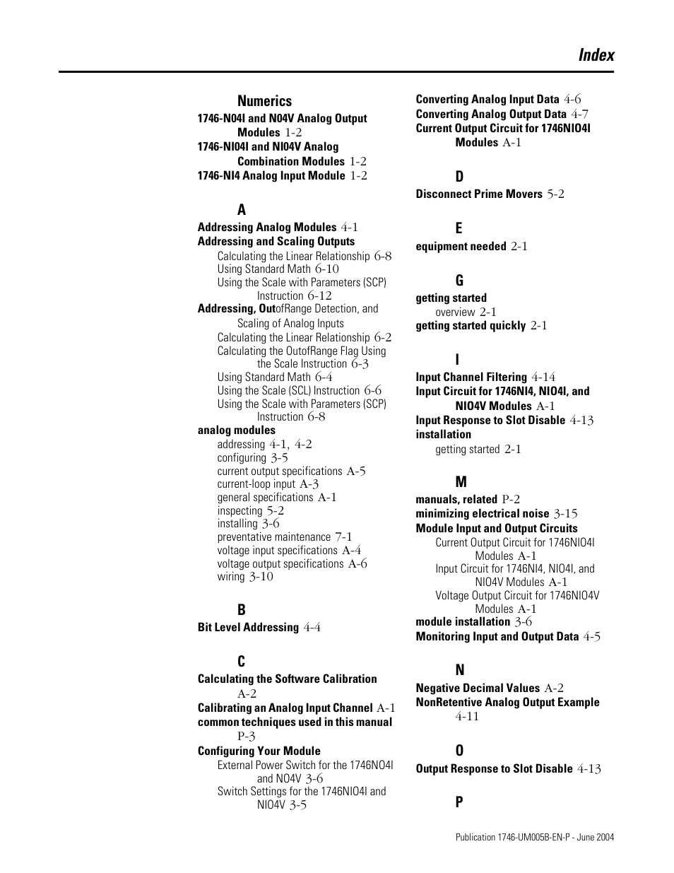 Index, Numerics | Rockwell Automation 1746-XXXX SLC 500 4-Channel Analog I/O Modules User Manual User Manual | Page 109 / 113