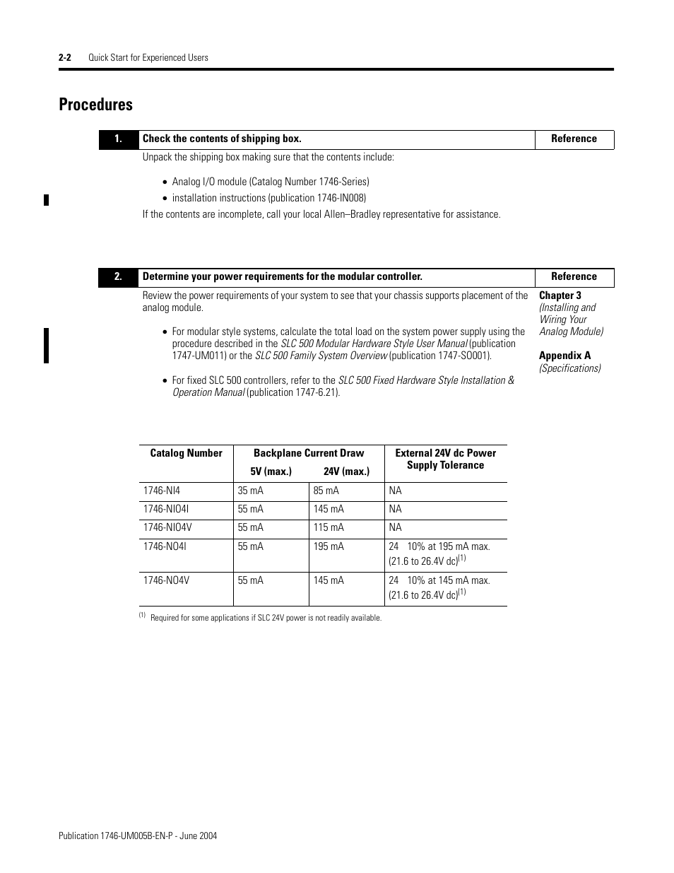 Procedures, Procedures -2 | Rockwell Automation 1746-XXXX SLC 500 4-Channel Analog I/O Modules User Manual User Manual | Page 16 / 113