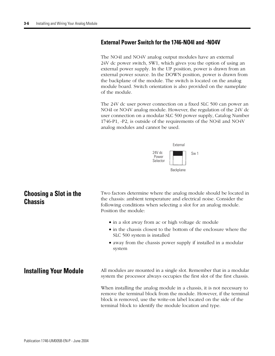 Choosing a slot in the chassis, Installing your module | Rockwell Automation 1746-XXXX SLC 500 4-Channel Analog I/O Modules User Manual User Manual | Page 28 / 113