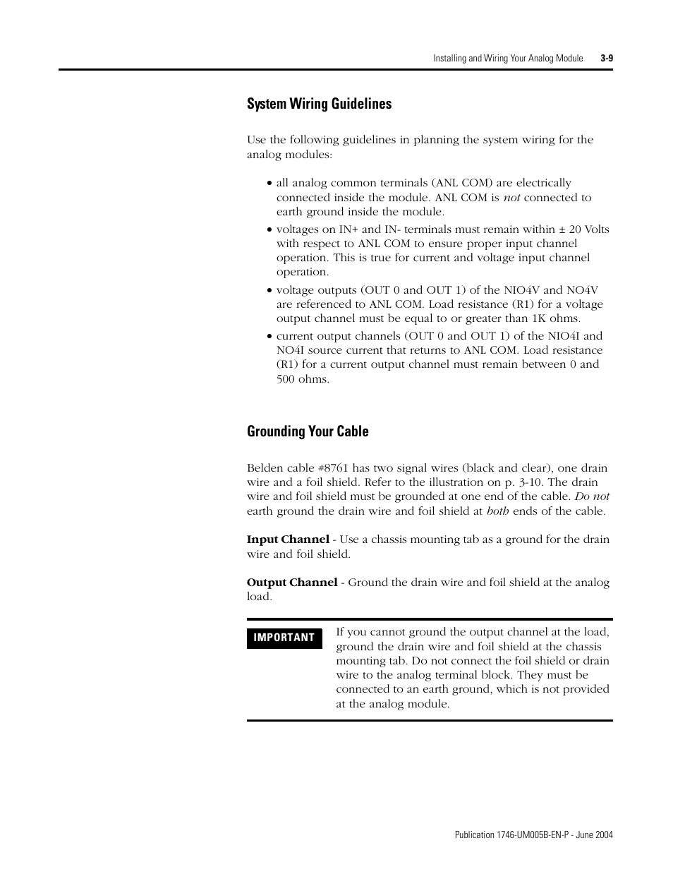 System wiring guidelines, Grounding your cable | Rockwell Automation 1746-XXXX SLC 500 4-Channel Analog I/O Modules User Manual User Manual | Page 31 / 113