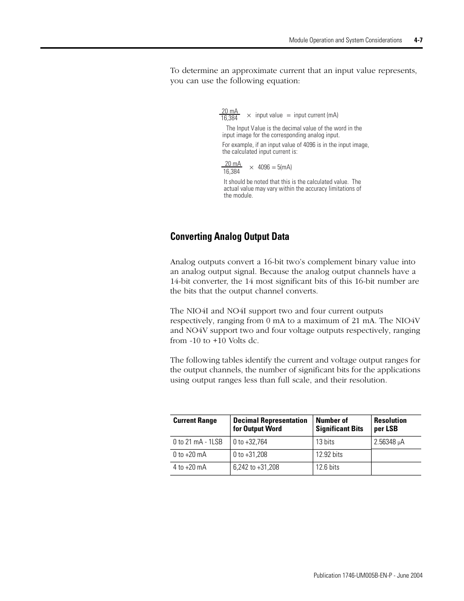 Converting analog output data -7, Converting analog output data | Rockwell Automation 1746-XXXX SLC 500 4-Channel Analog I/O Modules User Manual User Manual | Page 45 / 113