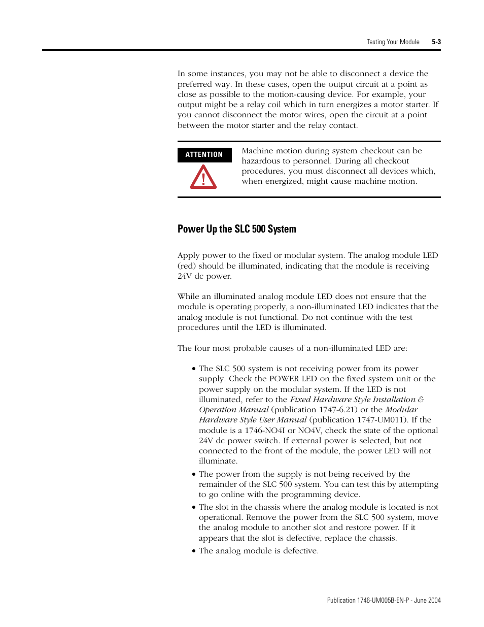 Power up the slc 500 system -3, Power up the slc 500 system | Rockwell Automation 1746-XXXX SLC 500 4-Channel Analog I/O Modules User Manual User Manual | Page 57 / 113