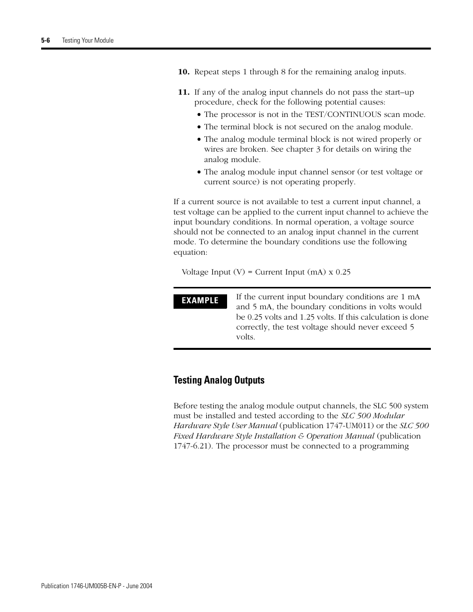 Testing analog outputs -6, Testing analog outputs | Rockwell Automation 1746-XXXX SLC 500 4-Channel Analog I/O Modules User Manual User Manual | Page 60 / 113