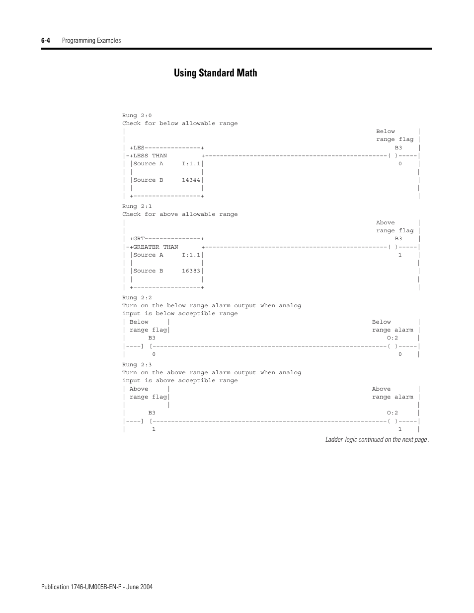 Using standard math -4, Using standard math | Rockwell Automation 1746-XXXX SLC 500 4-Channel Analog I/O Modules User Manual User Manual | Page 66 / 113