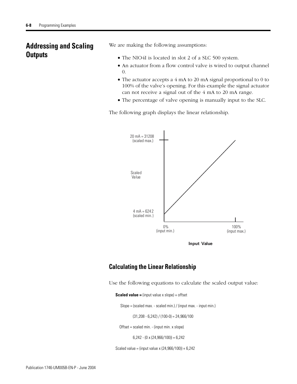 Addressing and scaling outputs, Addressing and scaling outputs -8, Calculating the linear relationship -8 | Calculating the linear relationship | Rockwell Automation 1746-XXXX SLC 500 4-Channel Analog I/O Modules User Manual User Manual | Page 70 / 113