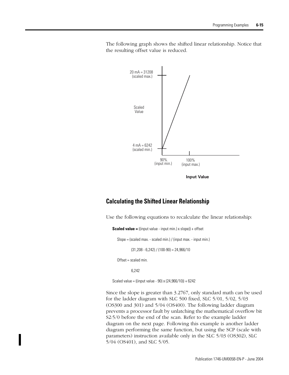 Calculating the shifted linear relationship -15, Calculating the shifted linear relationship | Rockwell Automation 1746-XXXX SLC 500 4-Channel Analog I/O Modules User Manual User Manual | Page 77 / 113