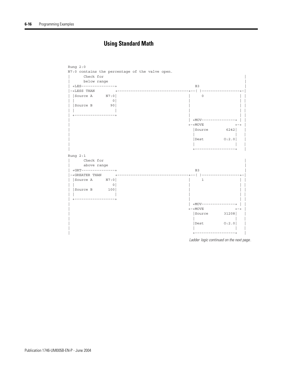 Using standard math -16, Using standard math | Rockwell Automation 1746-XXXX SLC 500 4-Channel Analog I/O Modules User Manual User Manual | Page 78 / 113