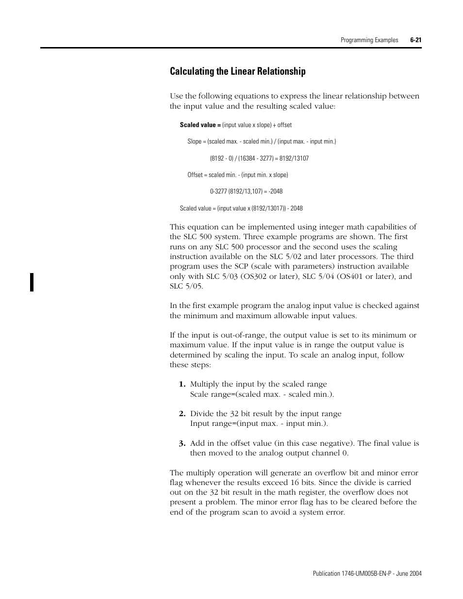 Calculating the linear relationship -21, Calculating the linear relationship | Rockwell Automation 1746-XXXX SLC 500 4-Channel Analog I/O Modules User Manual User Manual | Page 83 / 113