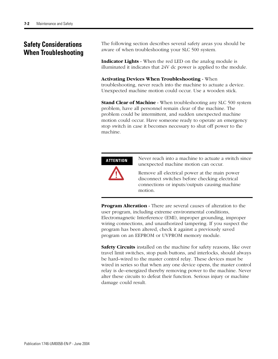 Safety considerations when troubleshooting, Safety considerations when troubleshooting -2 | Rockwell Automation 1746-XXXX SLC 500 4-Channel Analog I/O Modules User Manual User Manual | Page 90 / 113