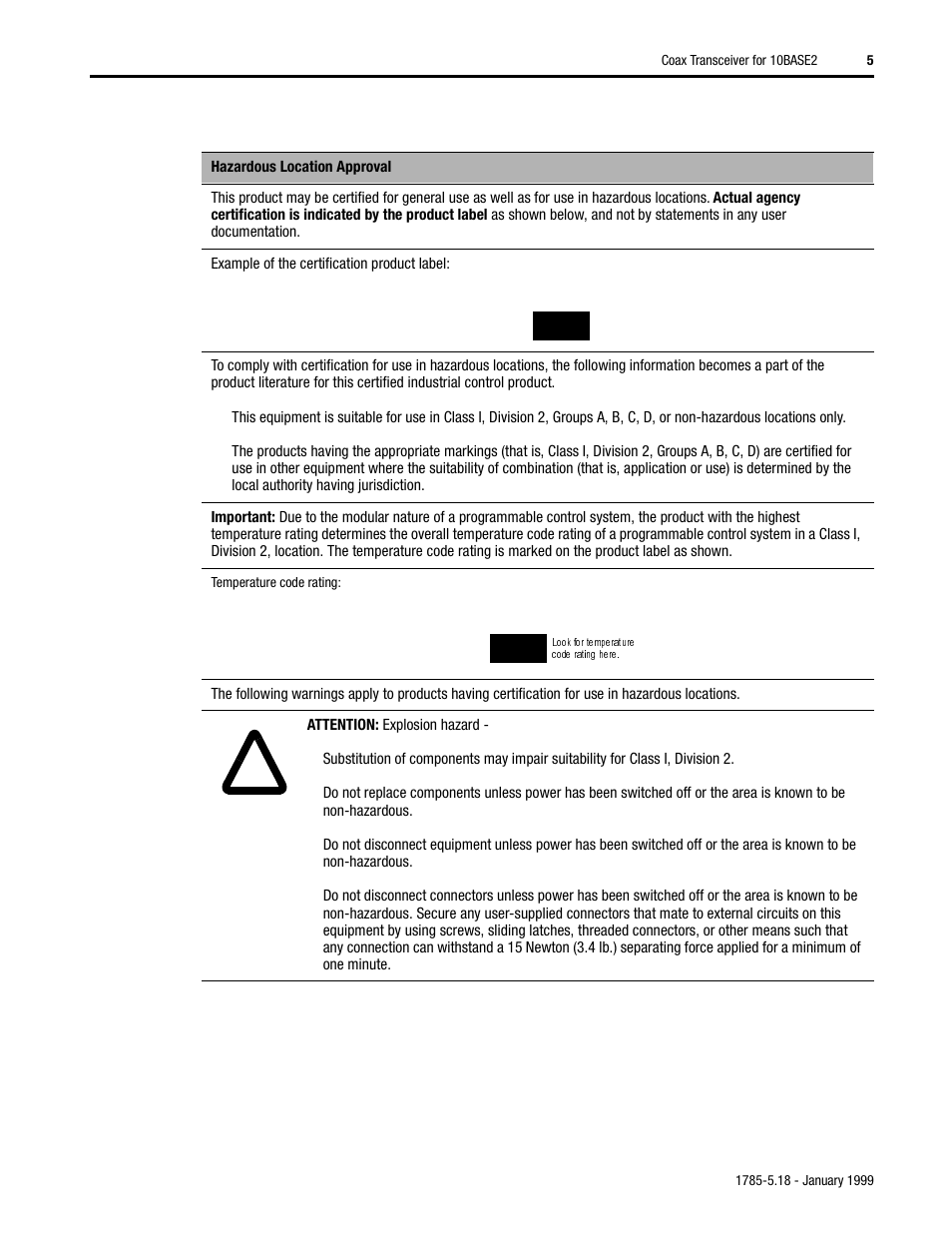 Rockwell Automation 1785-TR10B2 Coax Transceiver for 10BASE2 Installation Instructions User Manual | Page 5 / 8