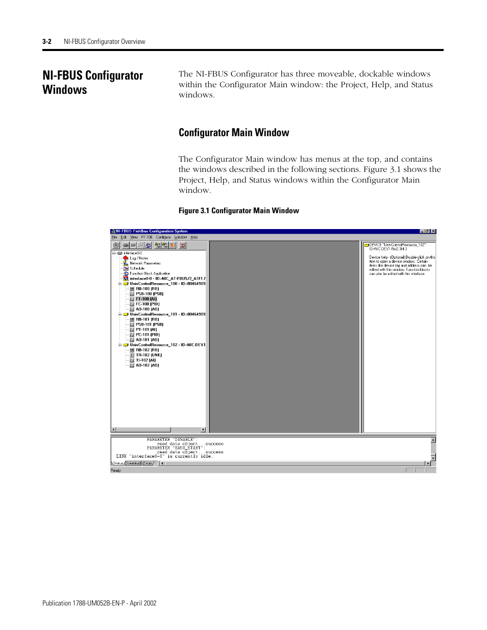 Ni-fbus configurator windows, Ni-fbus configurator windows -2, Configurator main window -2 | Configurator main window | Rockwell Automation 1788-FFCT NI-FBUS Configurator User Manual User Manual | Page 22 / 86