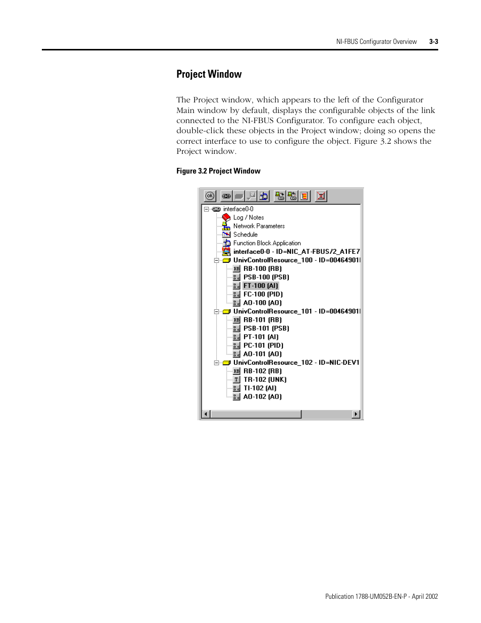 Project window -3, Project window | Rockwell Automation 1788-FFCT NI-FBUS Configurator User Manual User Manual | Page 23 / 86