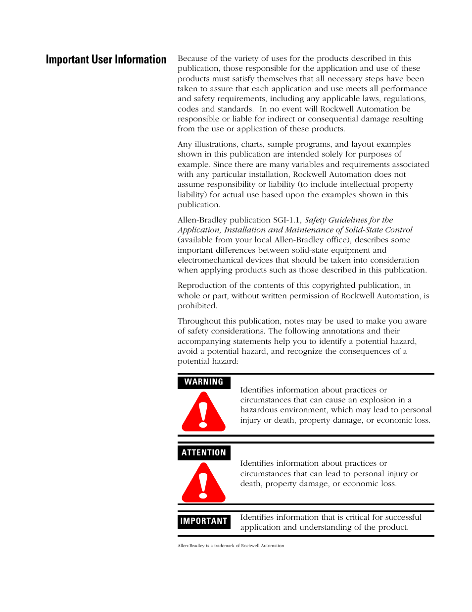 Important user information | Rockwell Automation 1788-FFCT NI-FBUS Configurator User Manual User Manual | Page 3 / 86