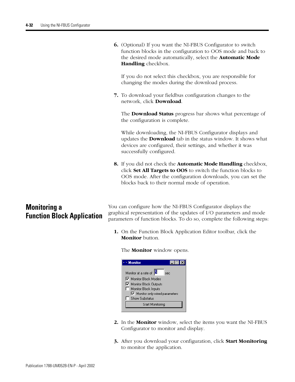 Monitoring a function block application, Monitoring a function block application -32 | Rockwell Automation 1788-FFCT NI-FBUS Configurator User Manual User Manual | Page 60 / 86