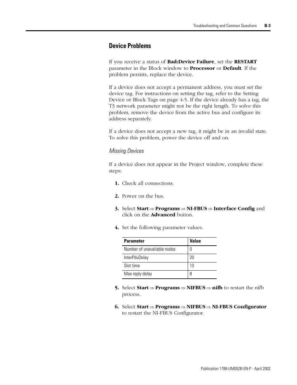 Device problems | Rockwell Automation 1788-FFCT NI-FBUS Configurator User Manual User Manual | Page 73 / 86