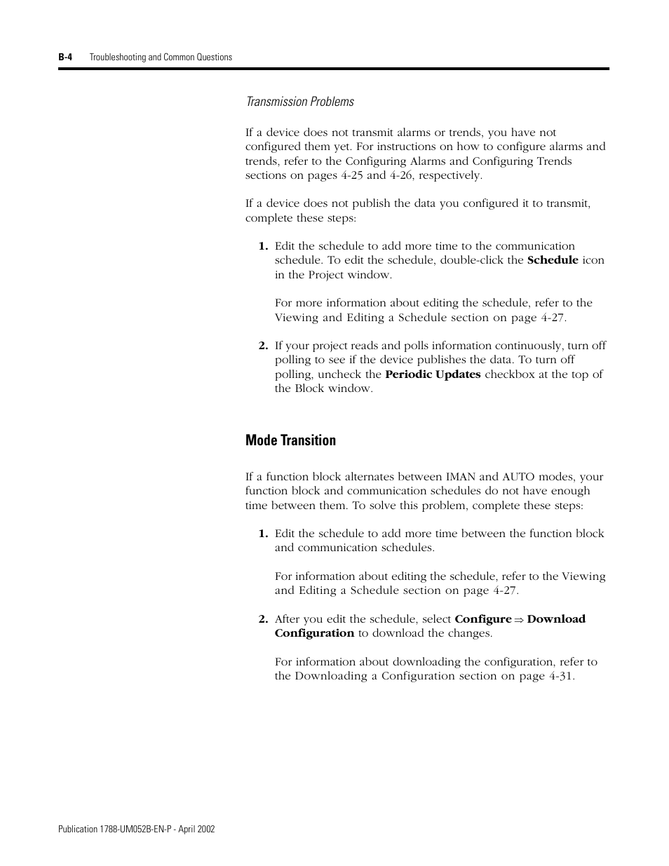 He transmission problems s, Mode transition | Rockwell Automation 1788-FFCT NI-FBUS Configurator User Manual User Manual | Page 74 / 86