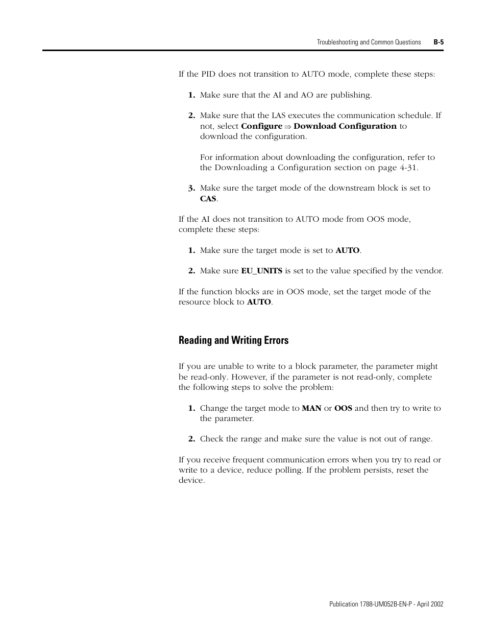 Reading and writing errors | Rockwell Automation 1788-FFCT NI-FBUS Configurator User Manual User Manual | Page 75 / 86