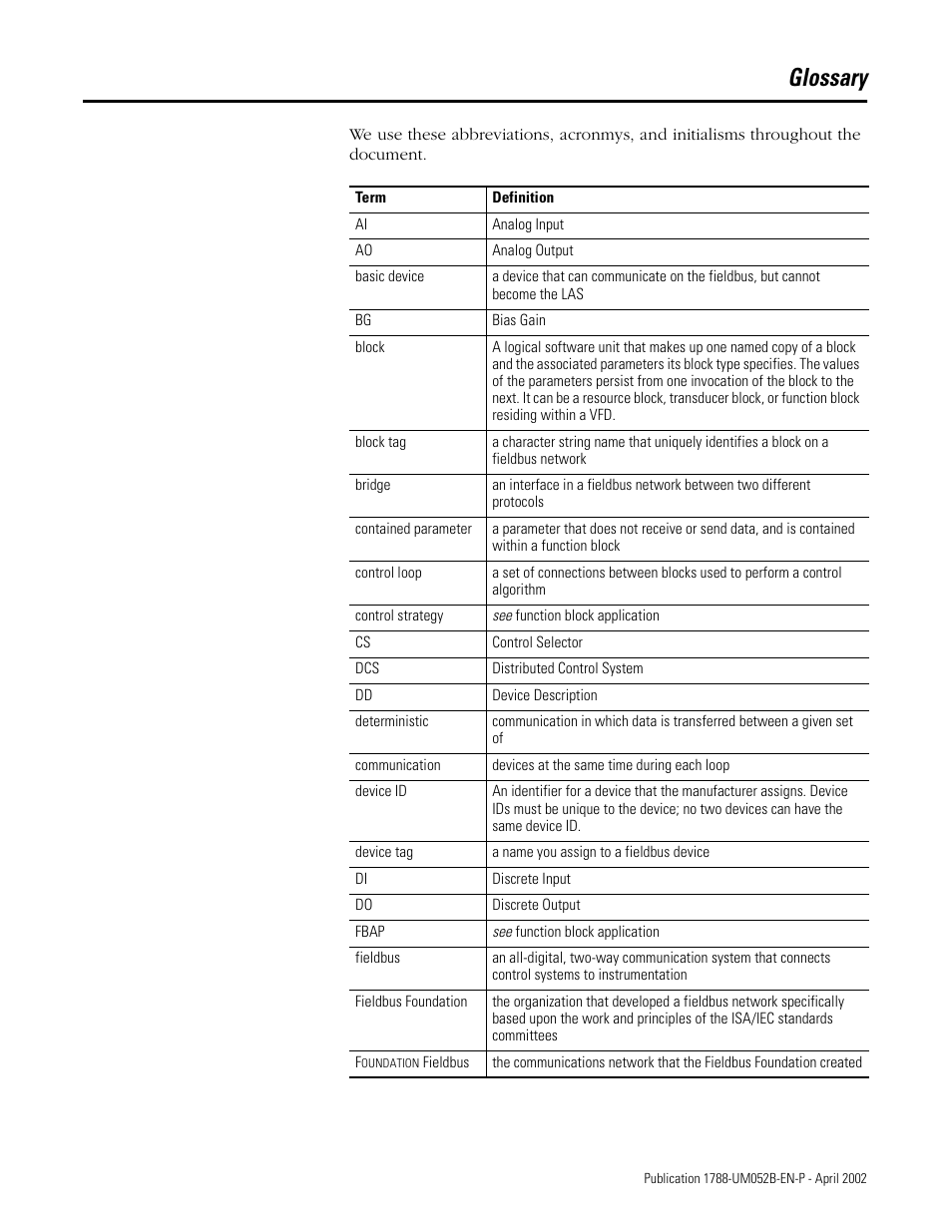 Glossary, E glossary | Rockwell Automation 1788-FFCT NI-FBUS Configurator User Manual User Manual | Page 77 / 86