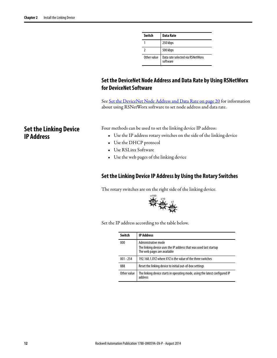Set the linking device ip address | Rockwell Automation 1788-EN2DNR EtherNet/IP to DeviceNet Linking Device User Manual User Manual | Page 12 / 52