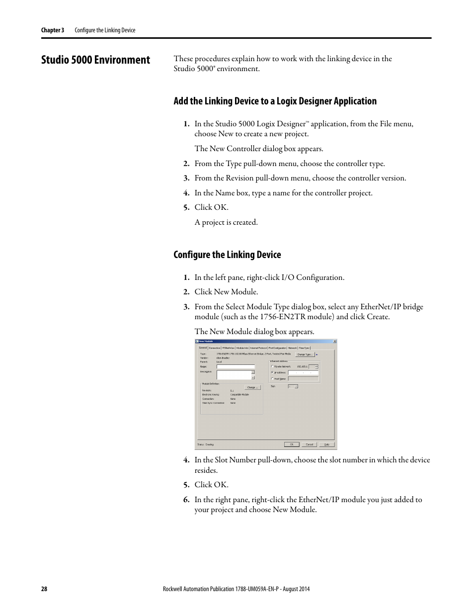 Studio 5000 environment, Configure the linking device | Rockwell Automation 1788-EN2DNR EtherNet/IP to DeviceNet Linking Device User Manual User Manual | Page 28 / 52