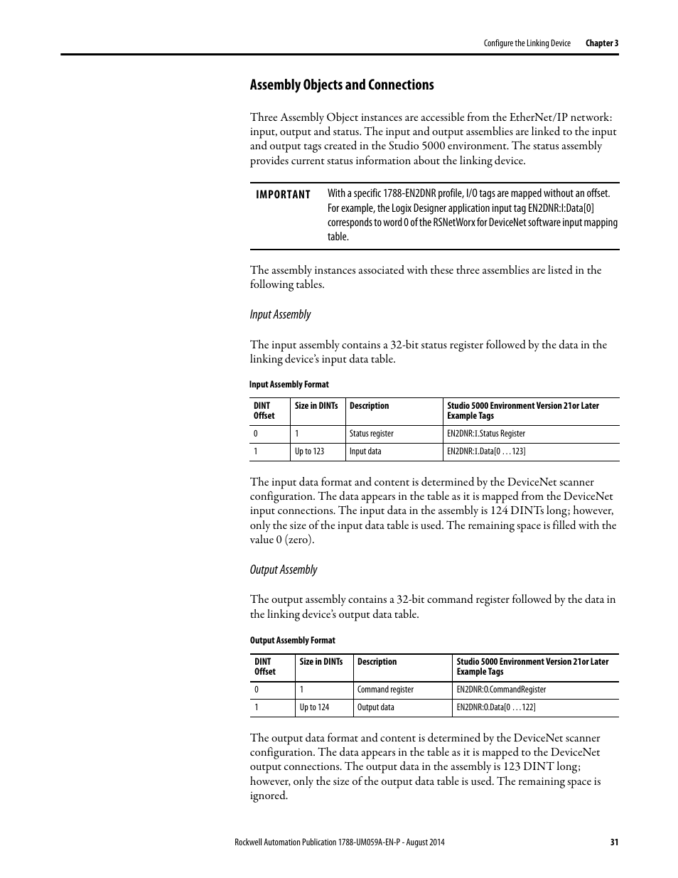 Assembly objects and connections | Rockwell Automation 1788-EN2DNR EtherNet/IP to DeviceNet Linking Device User Manual User Manual | Page 31 / 52